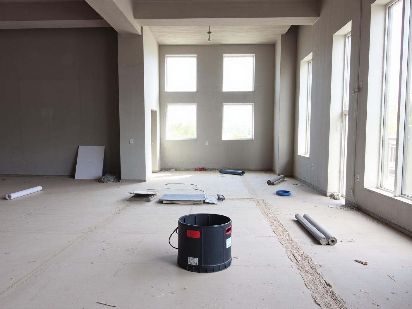 Newly built interior cleaned down after construction work